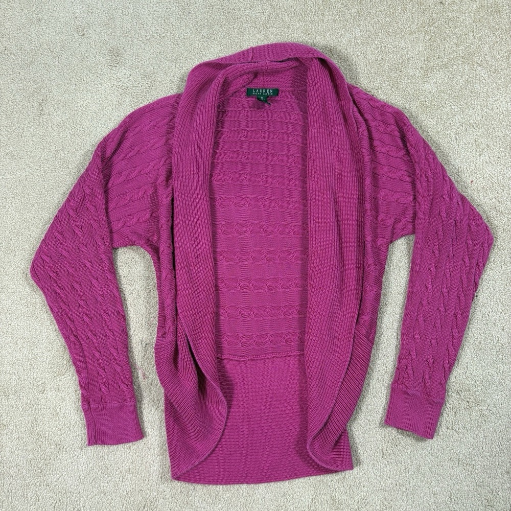 Lauren Ralph Lauren Pink Cable Knit Shawl Collar Cardigan Sweater Medium
